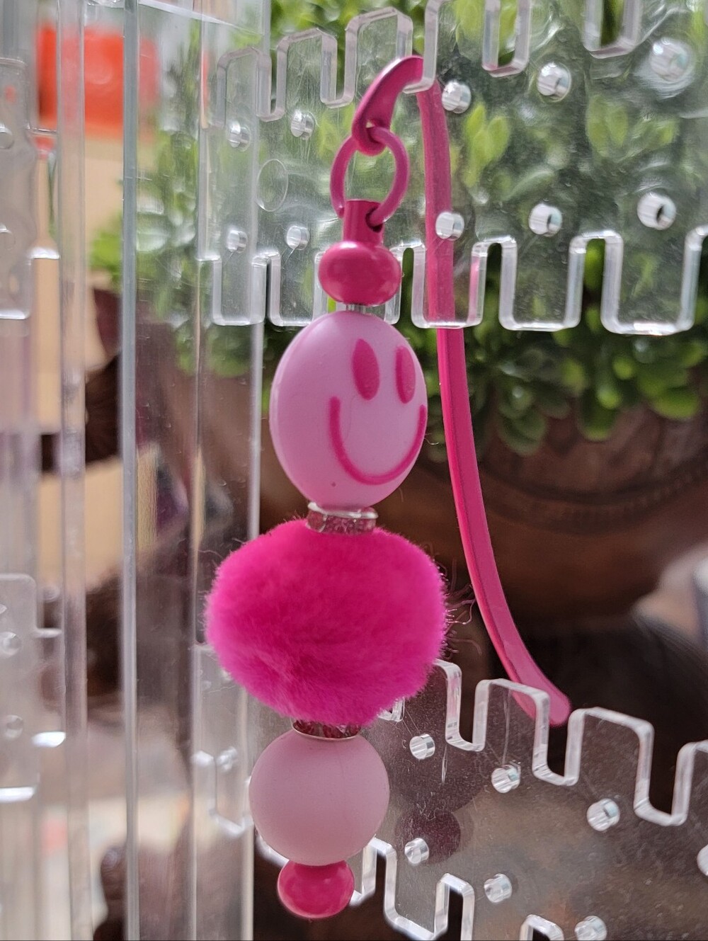 Pink Smiley Pom Beaded Bookmarker